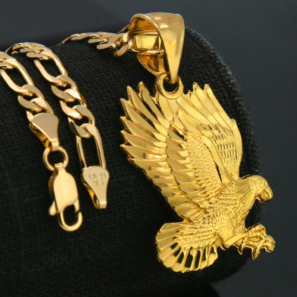 18k Gold Eagle 18" Figaro Chain + Pendant